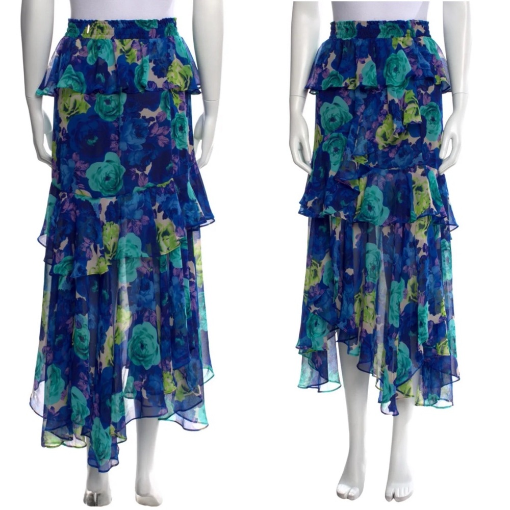 Misa Los Angeles Blue and Green Floral Midi Skirt XS - Picture 4 of 4